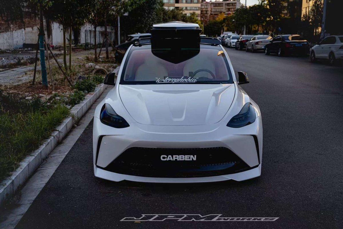 Tesla Model Y Performance AWD Long Range RWD Standard 2020 2021 2023 2024 with Aftermarket Parts - "CRYPTON" Hood Carbon Fiber / FRP from Robot Craftsman