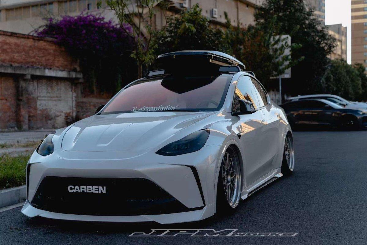 Tesla Model Y Performance AWD Long Range RWD Standard 2020 2021 2023 2024 with Aftermarket Parts - "CRYPTON" Hood Carbon Fiber / FRP from Robot Craftsman