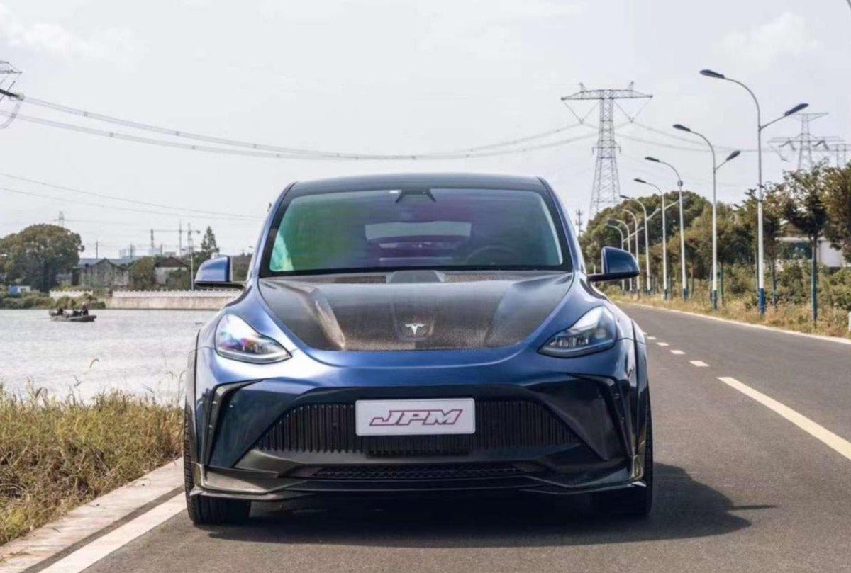 Tesla Model Y Performance AWD Long Range RWD Standard 2020 2021 2023 2024 with Aftermarket Parts - "CRYPTON" Hood Carbon Fiber / FRP from Robot Craftsman