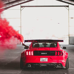 Ford Mustang Ecoboost V6 GT March1 Bullitt S550.1 S550.2 2015 2016 2017 2018 2019 2020 2021 2022 2023 (note: dual exhaust tips) with Aftermarket Parts - "STORM" Rear GT Wing Carbon Fiber / FRP from Robot Craftsman