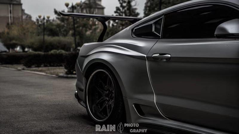 Ford Mustang Ecoboost V6 GT March1 Bullitt S550.1 S550.2 2015 2016 2017 2018 2019 2020 2021 2022 2023 (note: dual exhaust tips) with Aftermarket Parts - "STORM" Rear GT Wing Carbon Fiber / FRP from Robot Craftsman