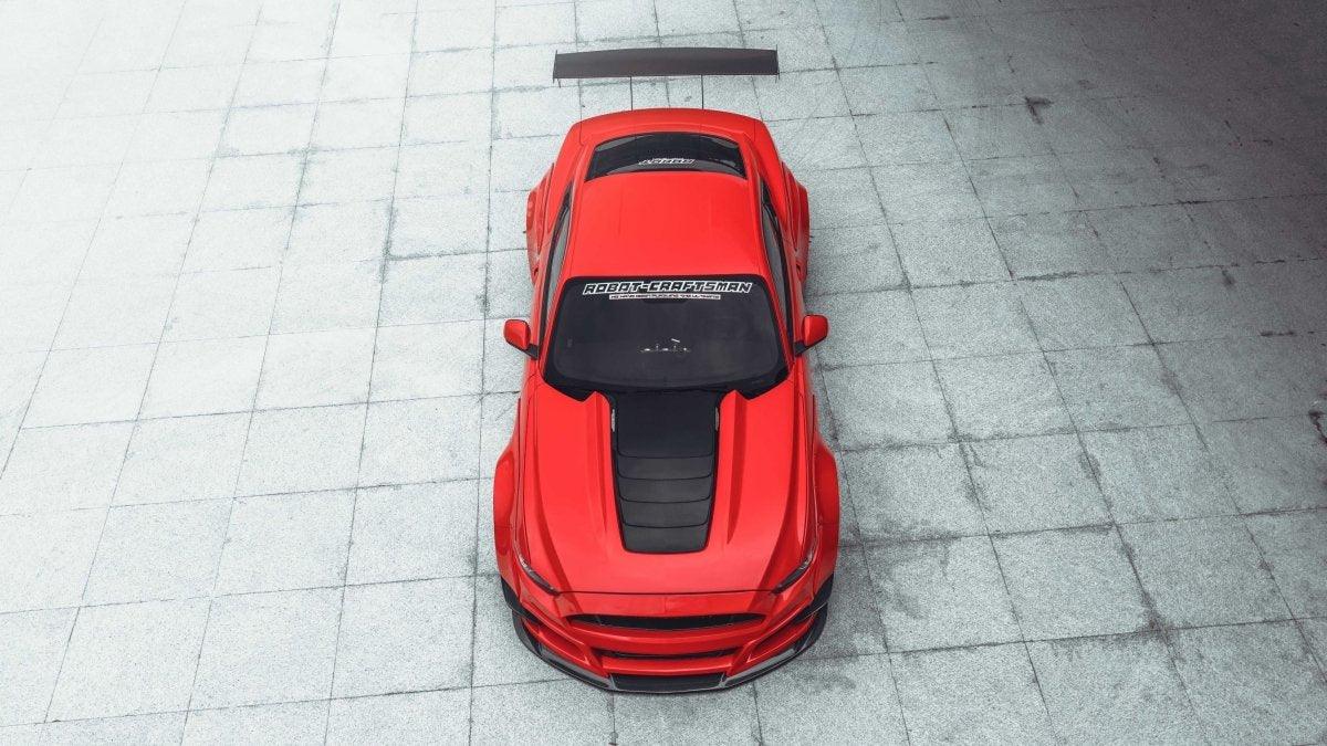 Ford Mustang Ecoboost V6 GT March1 Bullitt S550.1 S550.2 2015 2016 2017 2018 2019 2020 2021 2022 2023 (note: dual exhaust tips) with Aftermarket Parts - "STORM" Rear GT Wing Carbon Fiber / FRP from Robot Craftsman