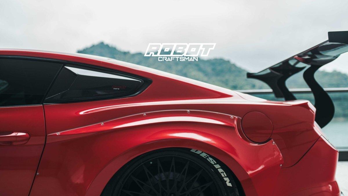 Ford Mustang Ecoboost V6 GT March1 Bullitt S550.1 S550.2 2015 2016 2017 2018 2019 2020 2021 2022 2023 (note: dual exhaust tips) with Aftermarket Parts - "STORM" Rear GT Wing Carbon Fiber / FRP from Robot Craftsman