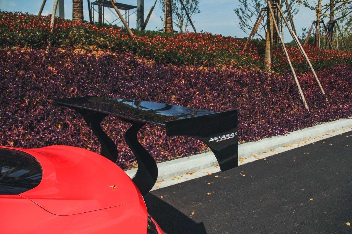 Ford Mustang Ecoboost V6 GT March1 Bullitt S550.1 S550.2 2015 2016 2017 2018 2019 2020 2021 2022 2023 (note: dual exhaust tips) with Aftermarket Parts - "STORM" Rear GT Wing Carbon Fiber / FRP from Robot Craftsman