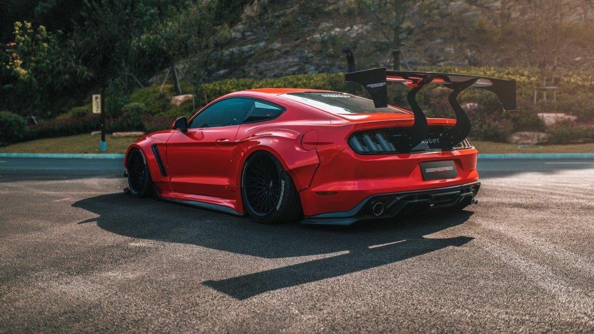Ford Mustang Ecoboost V6 GT March1 Bullitt S550.1 S550.2 2015-2023 (note: dual exhaust tips) with Aftermarket Parts - "STORM" Rear Diffuser Carbon Fiber / FRP from Robot Craftsman