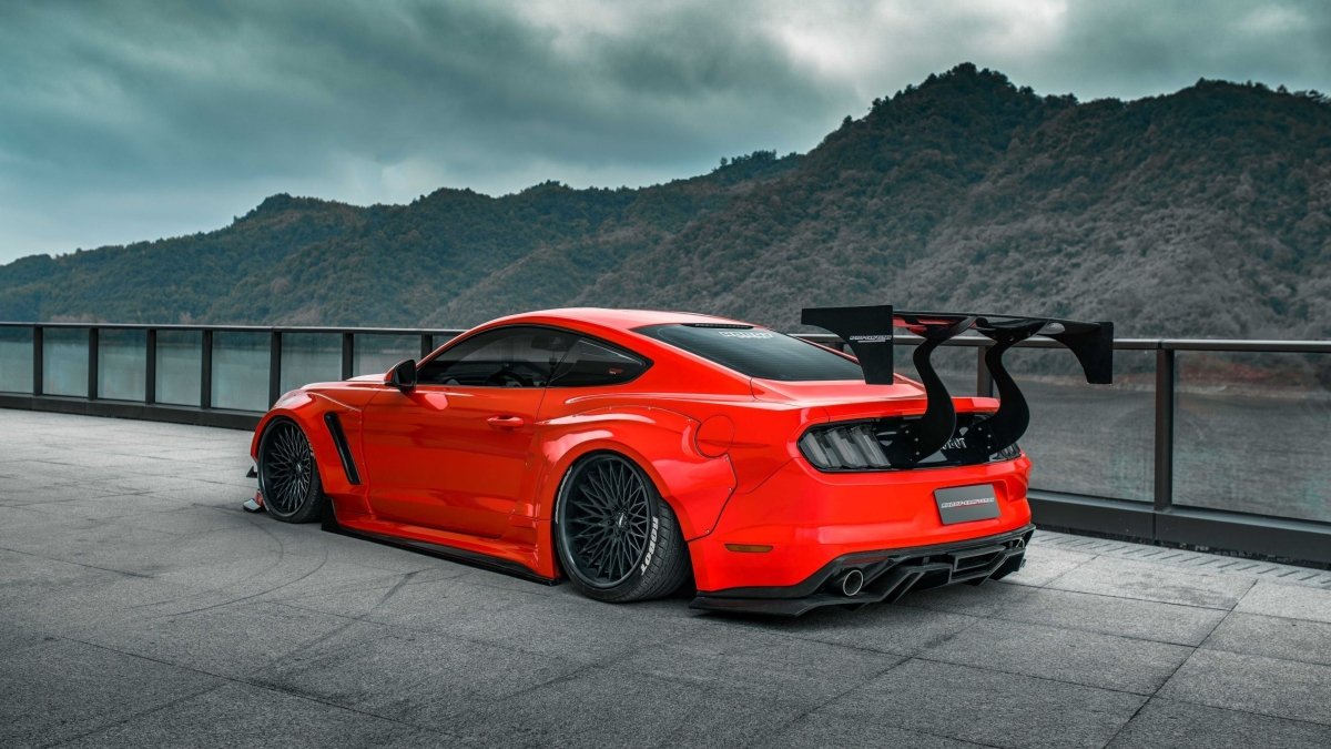 Ford Mustang Ecoboost V6 GT March1 Bullitt S550.1 S550.2 2015-2023 (note: dual exhaust tips) with Aftermarket Parts - "STORM" Rear Diffuser Carbon Fiber / FRP from Robot Craftsman
