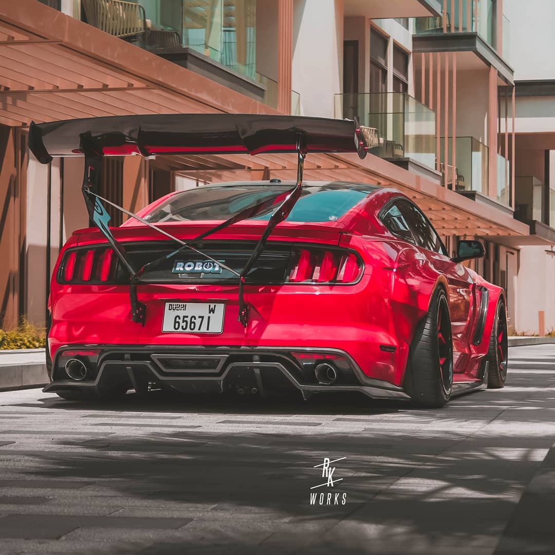 Ford Mustang Ecoboost V6 GT March1 Bullitt S550.1 S550.2 2015-2023 (note: dual exhaust tips) with Aftermarket Parts - "STORM" Rear Diffuser Carbon Fiber / FRP from Robot Craftsman