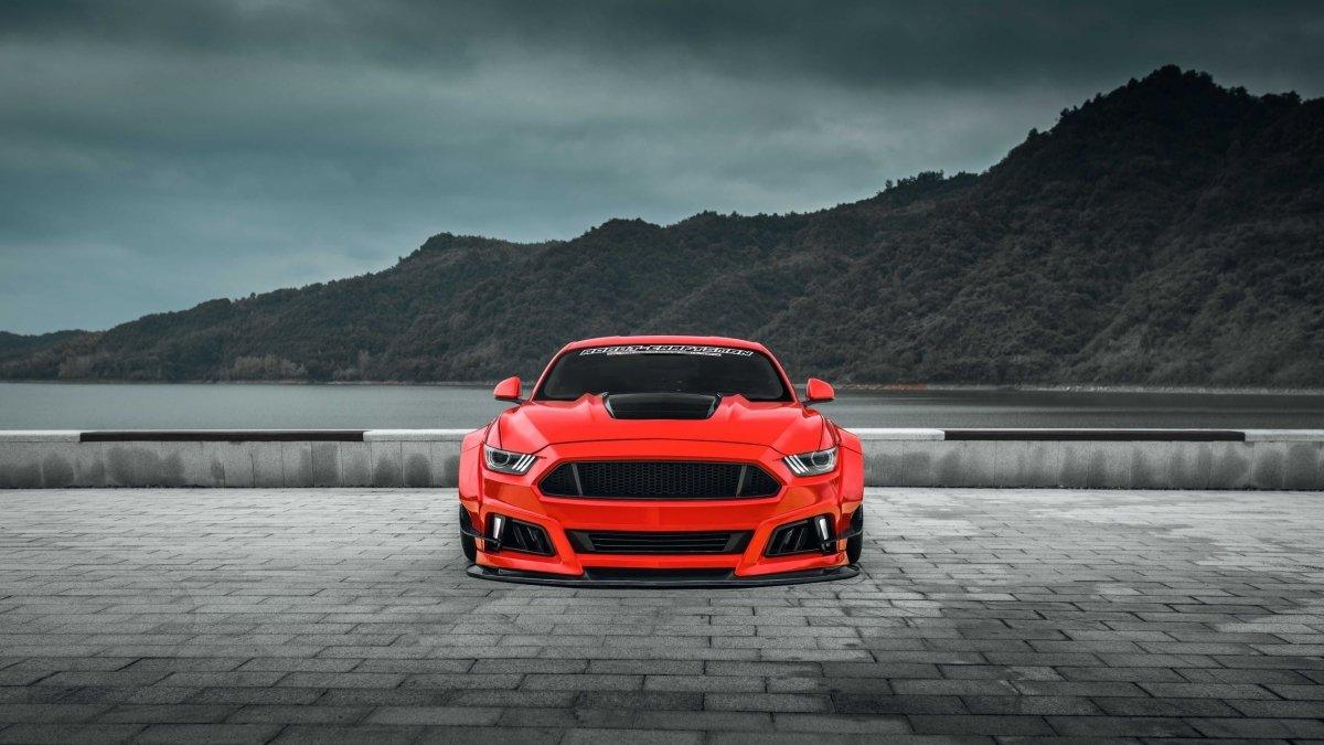 Ford Mustang Ecoboost V6 GT S550.1 2015 2016 2017 & Mustang Ecoboost V6 GT March1 Bullitt S550.1 S550.2 2015 2016 2017 2018 2019 2020 2021 2022 2023 & Mustang Ecoboost V6 GT March1 Bullitt S550.2 2018 2019 2020 2021 2022 2023 with Aftermarket Parts - STORM Widebody Front Bumper & Lip & Replacement Front Lip Only Carbon Fiber/FRP from Robot Craftsman