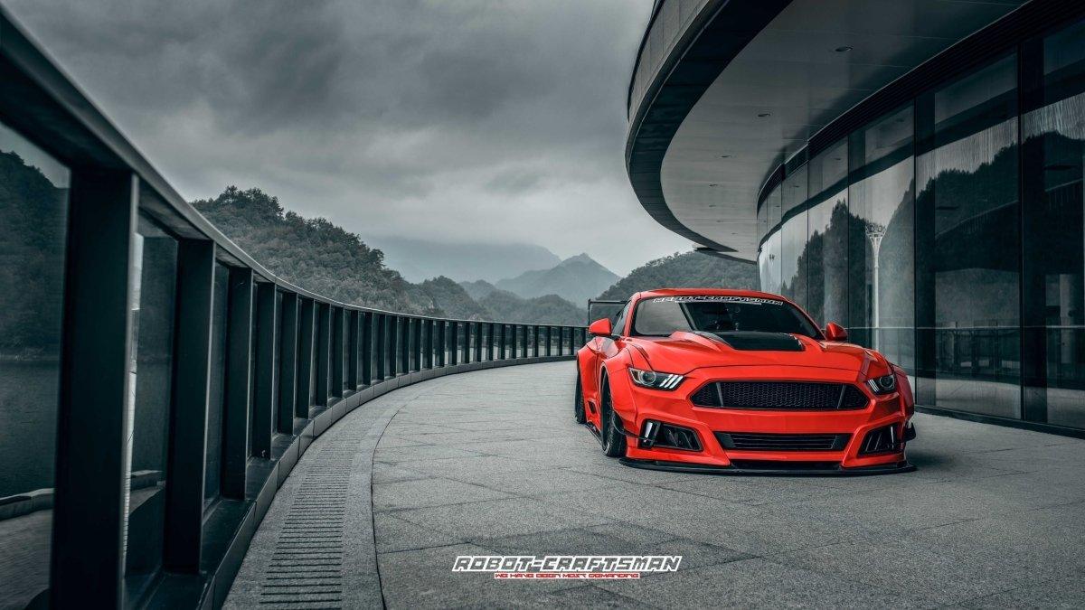 Ford Mustang Ecoboost V6 GT S550.1 2015 2016 2017 & Mustang Ecoboost V6 GT March1 Bullitt S550.1 S550.2 2015 2016 2017 2018 2019 2020 2021 2022 2023 & Mustang Ecoboost V6 GT March1 Bullitt S550.2 2018 2019 2020 2021 2022 2023 with Aftermarket Parts - STORM Widebody Front Bumper & Lip & Replacement Front Lip Only Carbon Fiber/FRP from Robot Craftsman