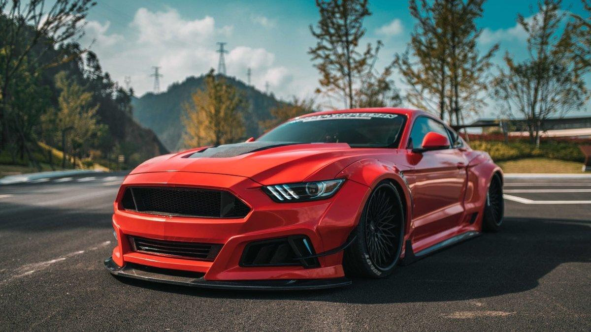 Ford Mustang Ecoboost V6 GT March1 Bullitt S550.1 S550.2 2015 2016 2017 2018 2019 2020 2021 2022 2023 with Aftermarket Parts - STORM Front Bumper Canards Carbon Fiber/FRP from Robot Craftsman