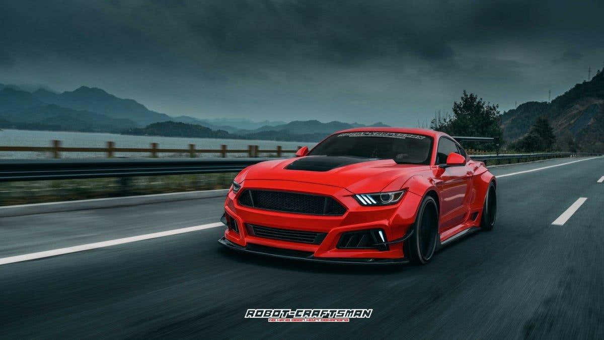 Ford Mustang Ecoboost V6 GT S550.1 2015 2016 2017 & Mustang Ecoboost V6 GT March1 Bullitt S550.1 S550.2 2015 2016 2017 2018 2019 2020 2021 2022 2023 & Mustang Ecoboost V6 GT March1 Bullitt S550.2 2018 2019 2020 2021 2022 2023 with Aftermarket Parts - STORM Widebody Front Bumper & Lip & Replacement Front Lip Only Carbon Fiber/FRP from Robot Craftsman