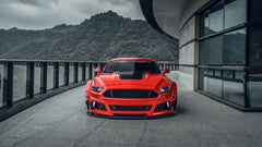 Ford Mustang Ecoboost V6 GT S550.1 2015 2016 2017 & Mustang Ecoboost V6 GT March1 Bullitt S550.1 S550.2 2015 2016 2017 2018 2019 2020 2021 2022 2023 & Mustang Ecoboost V6 GT March1 Bullitt S550.2 2018 2019 2020 2021 2022 2023 with Aftermarket Parts - STORM Widebody Front Bumper & Lip & Replacement Front Lip Only Carbon Fiber/FRP from Robot Craftsman
