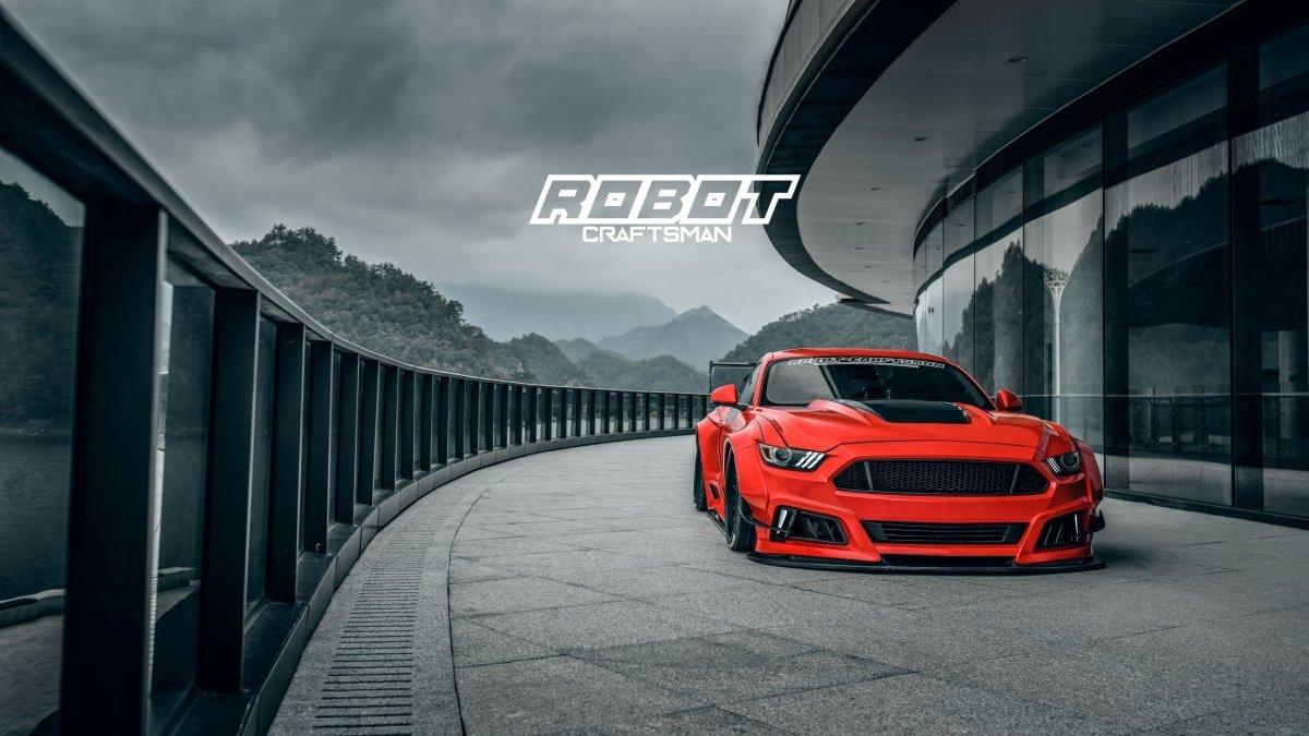 Ford Mustang Ecoboost V6 GT S550.1 2015 2016 2017 & Mustang Ecoboost V6 GT March1 Bullitt S550.2 2018 2019 2020 2021 2022 2023 with Aftermarket Parts - "STORM" Widebody Fender Flares Wheel Arches & Side Skirts Carbon Fiber / FRP from Robot Craftsman