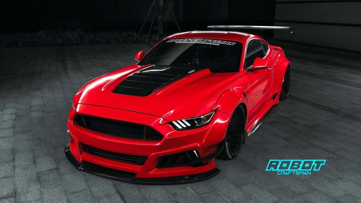 Ford Mustang Ecoboost V6 GT S550.1 2015 2016 2017 & Mustang Ecoboost V6 GT March1 Bullitt S550.2 2018 2019 2020 2021 2022 2023 with Aftermarket Parts - "STORM" Widebody Fender Flares Wheel Arches & Side Skirts Carbon Fiber / FRP from Robot Craftsman