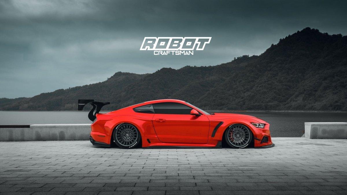 Ford Mustang Ecoboost V6 GT S550.1 2015 2016 2017 & Mustang Ecoboost V6 GT March1 Bullitt S550.2 2018 2019 2020 2021 2022 2023 with Aftermarket Parts - "STORM" Widebody Fender Flares Wheel Arches & Side Skirts Carbon Fiber / FRP from Robot Craftsman