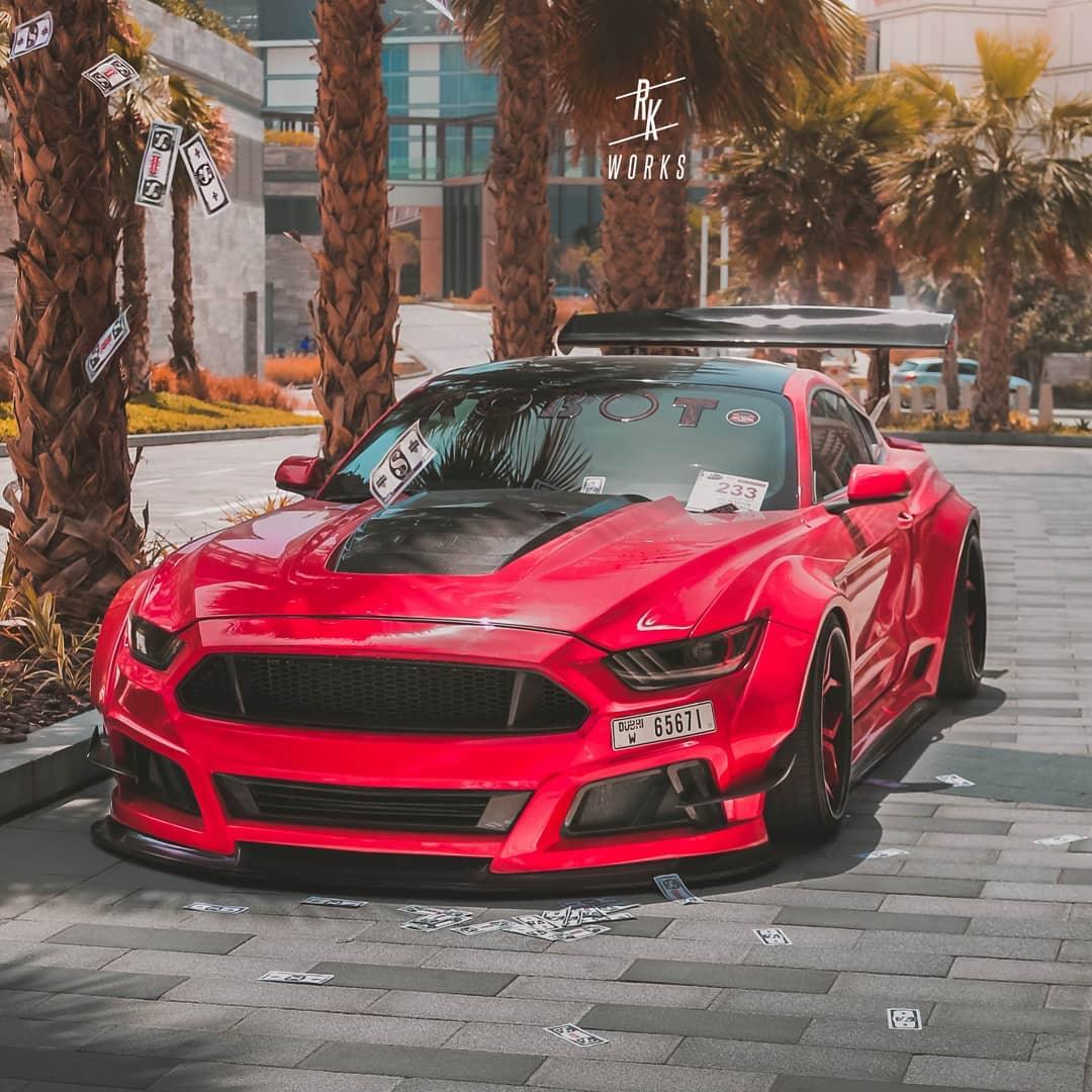 Ford Mustang Ecoboost V6 GT S550.1 2015 2016 2017 with Aftermarket Parts - STORM Hood Bonnet Carbon Fiber / FRP from Robot Craftsman