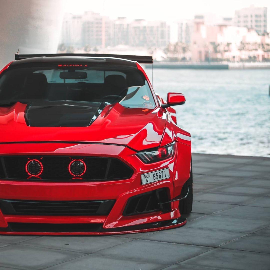 Ford Mustang Ecoboost V6 GT S550.1 2015 2016 2017 with Aftermarket Parts - STORM Hood Bonnet Carbon Fiber / FRP from Robot Craftsman