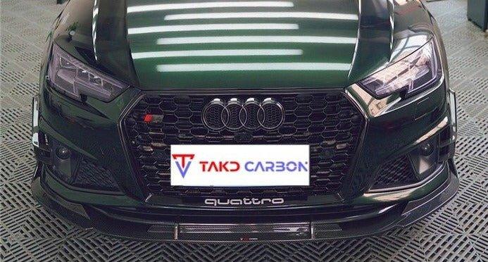 Audi S4 A4 S-line (with s-line bumper) B9 2017 2018 2019 with Aftermarket Parts - Front Lip Pre-preg Carbon Fiber from TAKD Carbon
