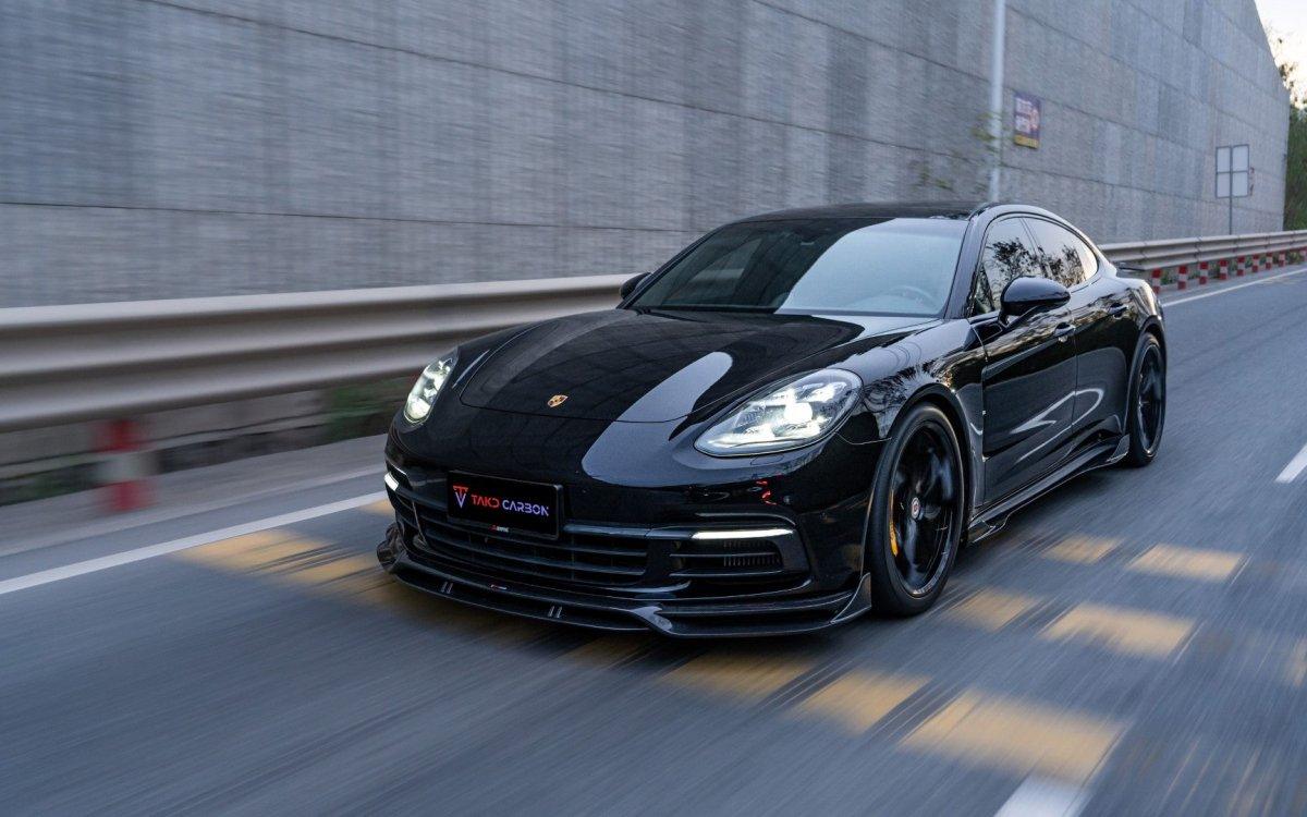 Porsche Panamera 971.2 RWD/Base/4/4S (without sport design bumper) 2017 2018 2019 2020 2021 2022 2023 with Aftermarket Parts - V1 Front Lip Pre-preg Carbon Fiber from TAKD Carbon