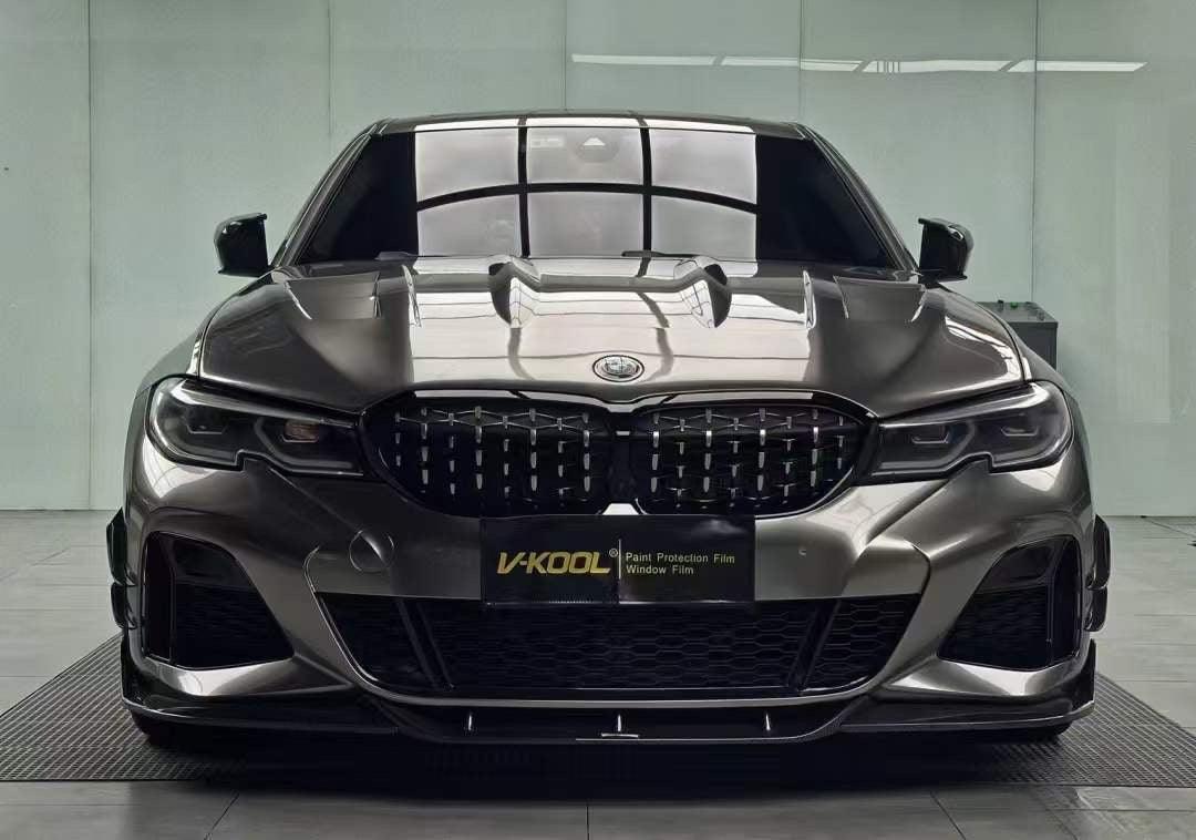 BMW 3 Series 330i (with M-package bumper, does not fit base model) M340i G20 Pre-LCI 2019 2020 2021 2022 with Aftermarket Parts - V1 Style Front Lip Pre-preg Carbon Fiber from TAKD Carbon