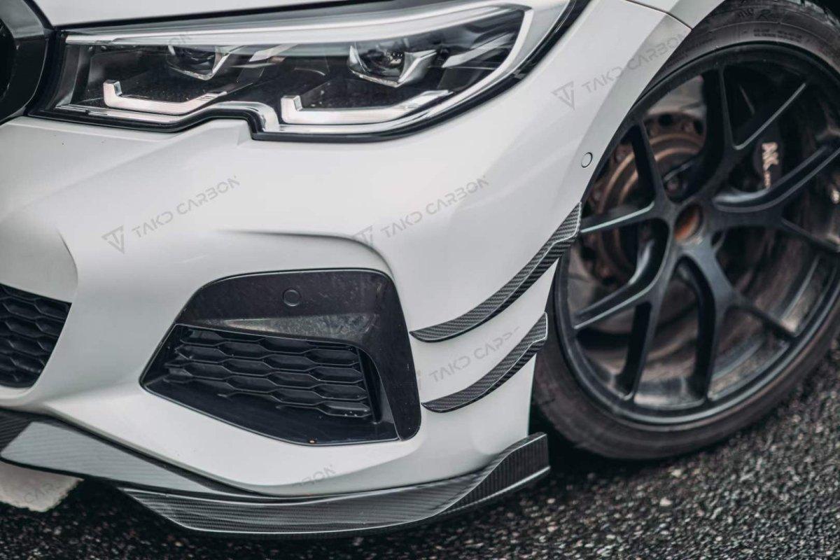 BMW 3 Series 330i (with M-package bumper, does not fit base model) M340i G20 Pre-LCI 2019 2020 2021 2022 with Aftermarket Parts - V2 Style Front Lip Pre-preg Carbon Fiber from TAKD Carbon