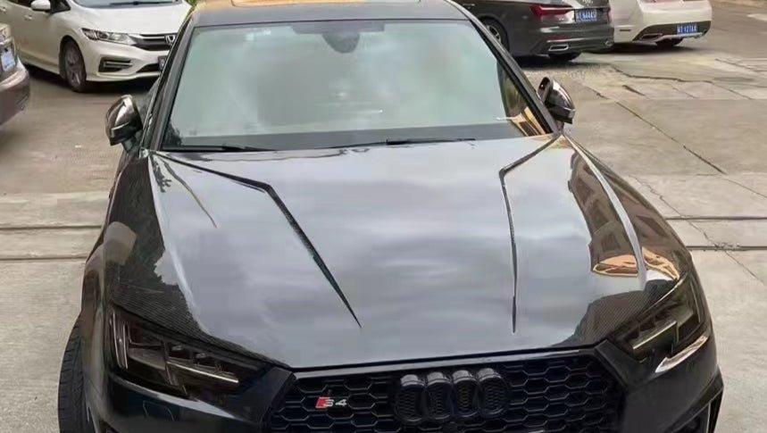 Audi RS4 S4 A4 (all models) B9 / B9.5 2017-ON with Aftermarket Parts - V2 Style Hood Pre-preg Carbon Fiber from TAKD Carbon