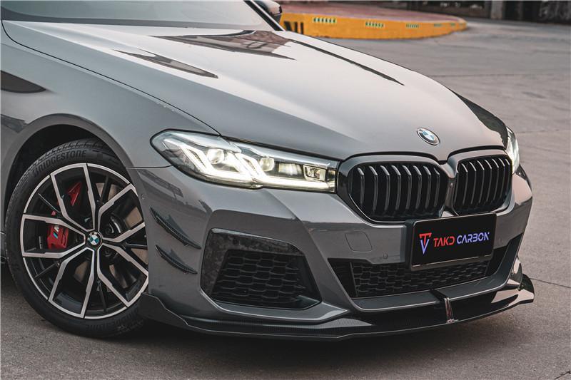 BMW 5 Series M550 540 530 (with M-package bumper, does not fit base model) G30 LCI 2021-ON with Aftermarket Parts - Front Canards Pre-preg Carbon Fiber from TAKD Carbon