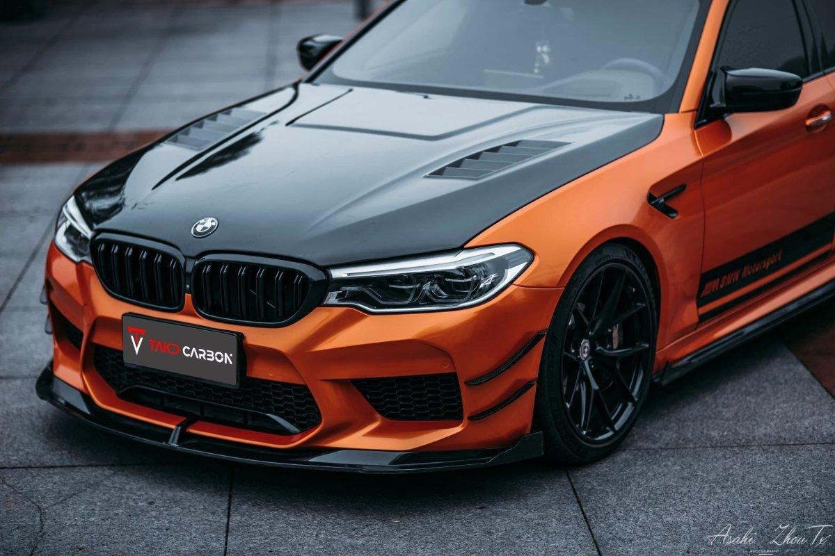 BMW M5 / M5C / M5CS F90 Pre-LCI 2018 2019 2020 with Aftermarket Parts - Front Canards Pre-preg Carbon Fiber from TAKD Carbon