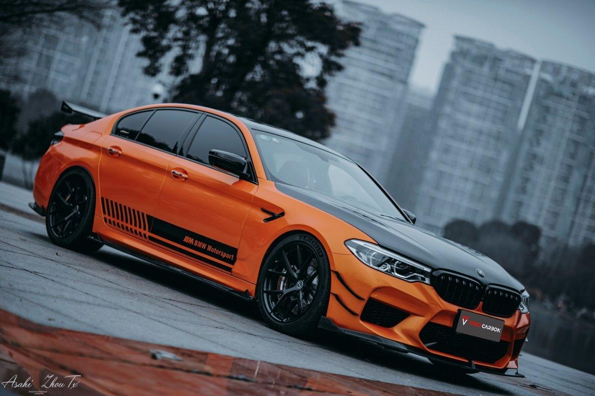 BMW M5 / M5C / M5CS F90 Pre-LCI 2018 2019 2020 with Aftermarket Parts - Front Canards Pre-preg Carbon Fiber from TAKD Carbon