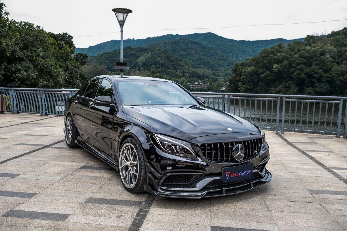 Mercedes Benz C-Class C63/C63S (fits both Pre-Facelift & Facelift) W205 2015 2016 2017 2018 2019 2020 2021 with Aftermarket Parts - Front Canards Pre-preg Carbon Fiber from TAKD Carbon
