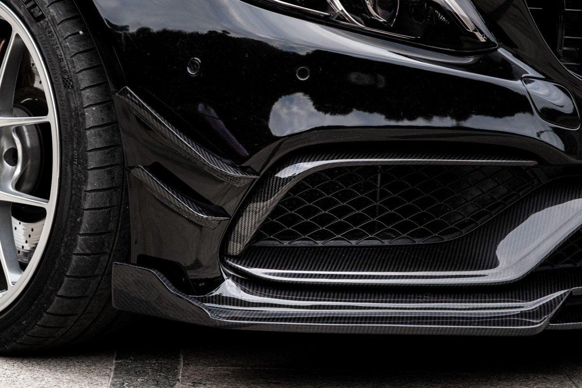 Mercedes Benz C-Class C63/C63S (fits both Pre-Facelift & Facelift) W205 2015 2016 2017 2018 2019 2020 2021 with Aftermarket Parts - Front Canards Pre-preg Carbon Fiber from TAKD Carbon