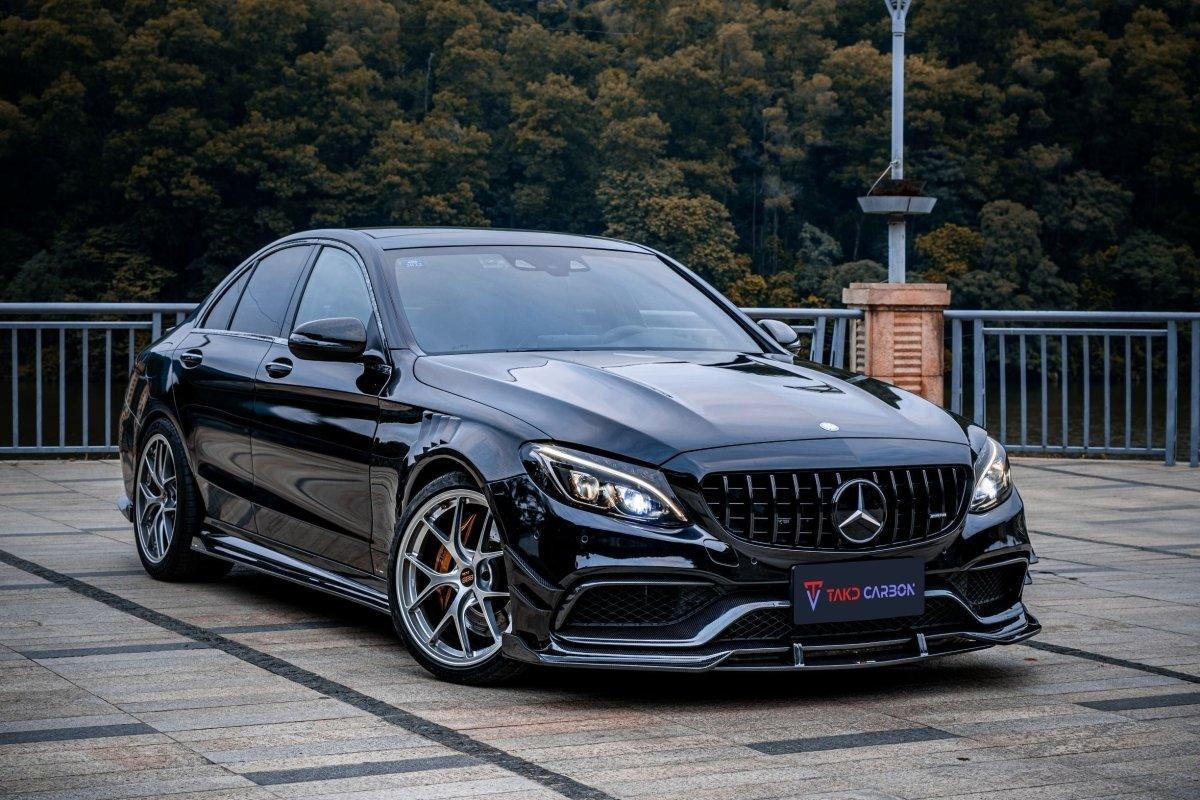Mercedes Benz C-Class C63/C63S (fits both Pre-Facelift & Facelift) W205 2015 2016 2017 2018 2019 2020 2021 with Aftermarket Parts - Front Canards Pre-preg Carbon Fiber from TAKD Carbon