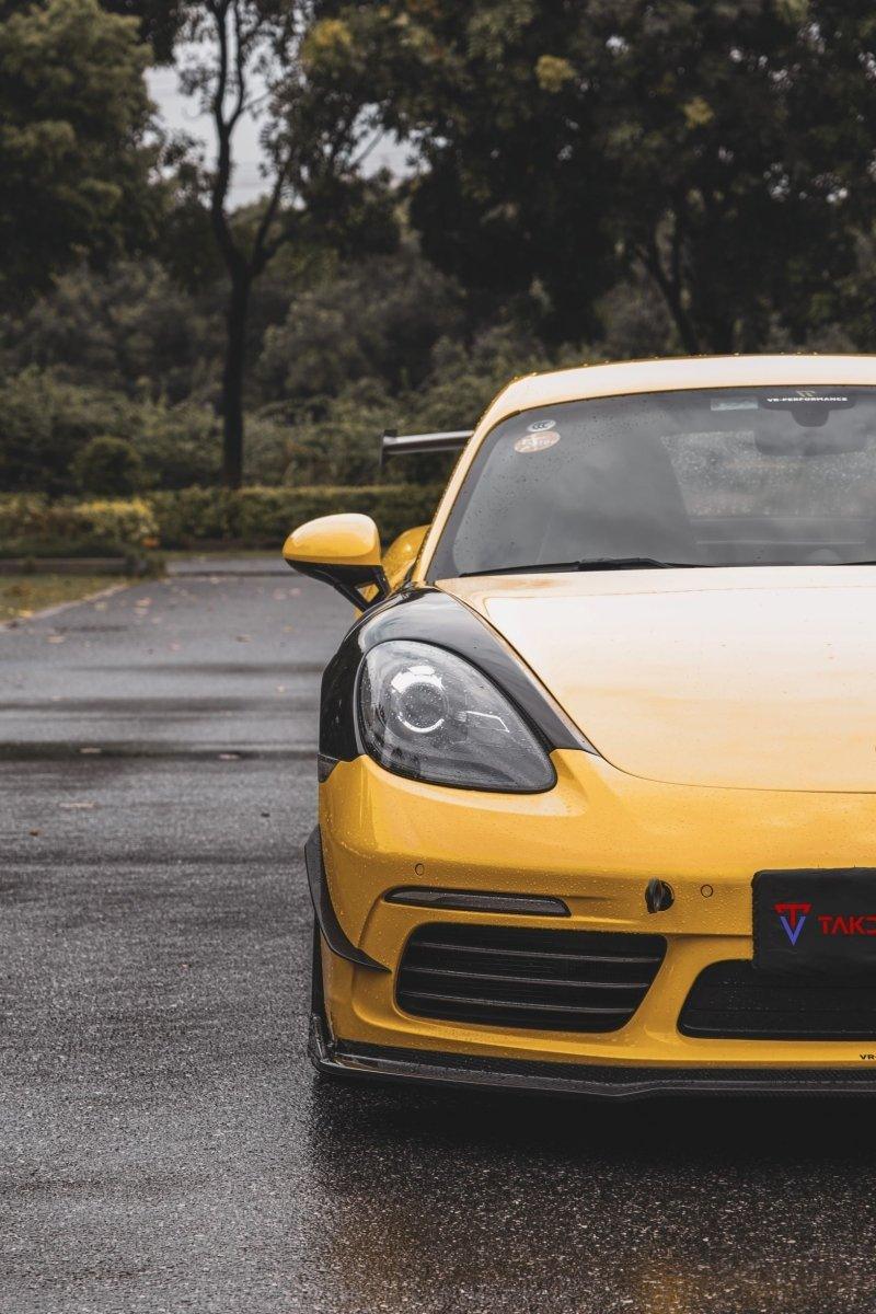 Porsche 718 Cayman / Boxster / GTS 2017 2018 2019 2020 2021 2022 2023 2024 with Aftermarket Parts - Pre-preg Carbon Fiber Front Canards from TAKD Carbon