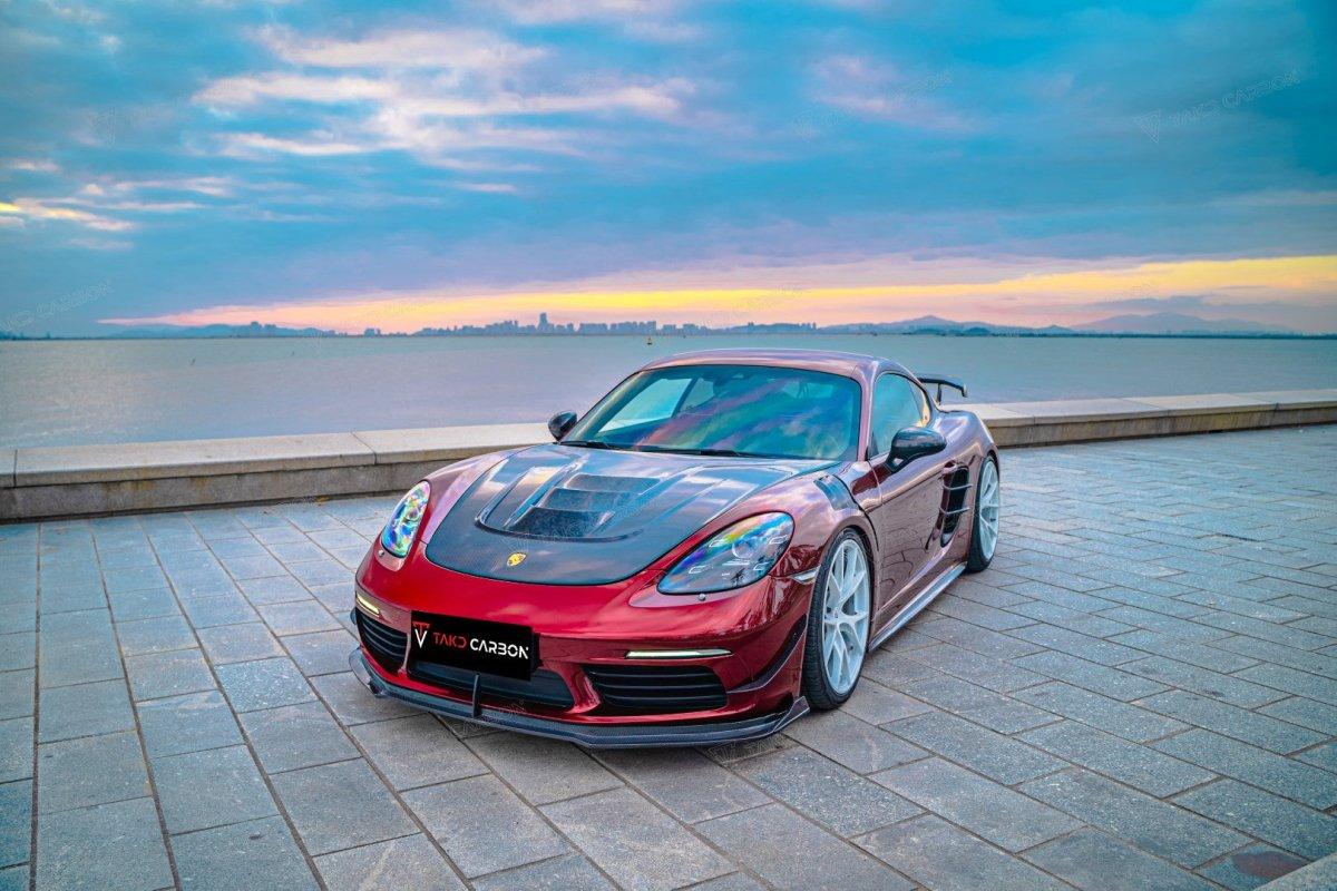 Porsche 718 Cayman / Boxster / GTS 2017 2018 2019 2020 2021 2022 2023 2024 with Aftermarket Parts - Pre-preg Carbon Fiber Front Canards from TAKD Carbon