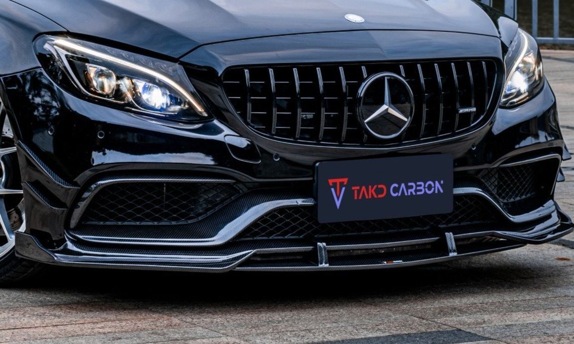 TAKD Carbon Dry Carbon Fiber Front Bumper Trim Lower Grill Surround (3 Pcs) for Mercedes Benz W205 C63 C63S 2015-ON Coupe 2 Door Sedan 4 Door - Performance SpeedShop