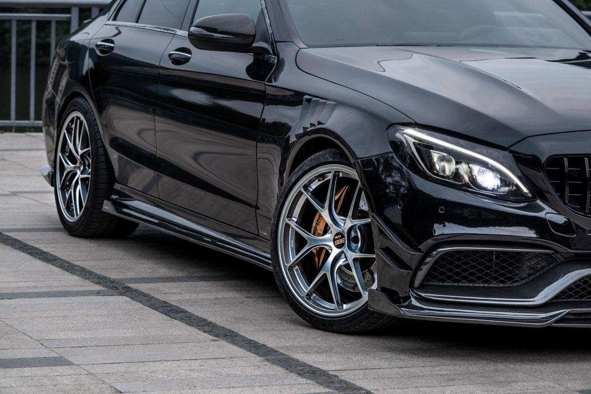 TAKD Carbon Dry Carbon Fiber Front Bumper Trim Lower Grill Surround (3 Pcs) for Mercedes Benz W205 C63 C63S 2015-ON Coupe 2 Door Sedan 4 Door - Performance SpeedShop