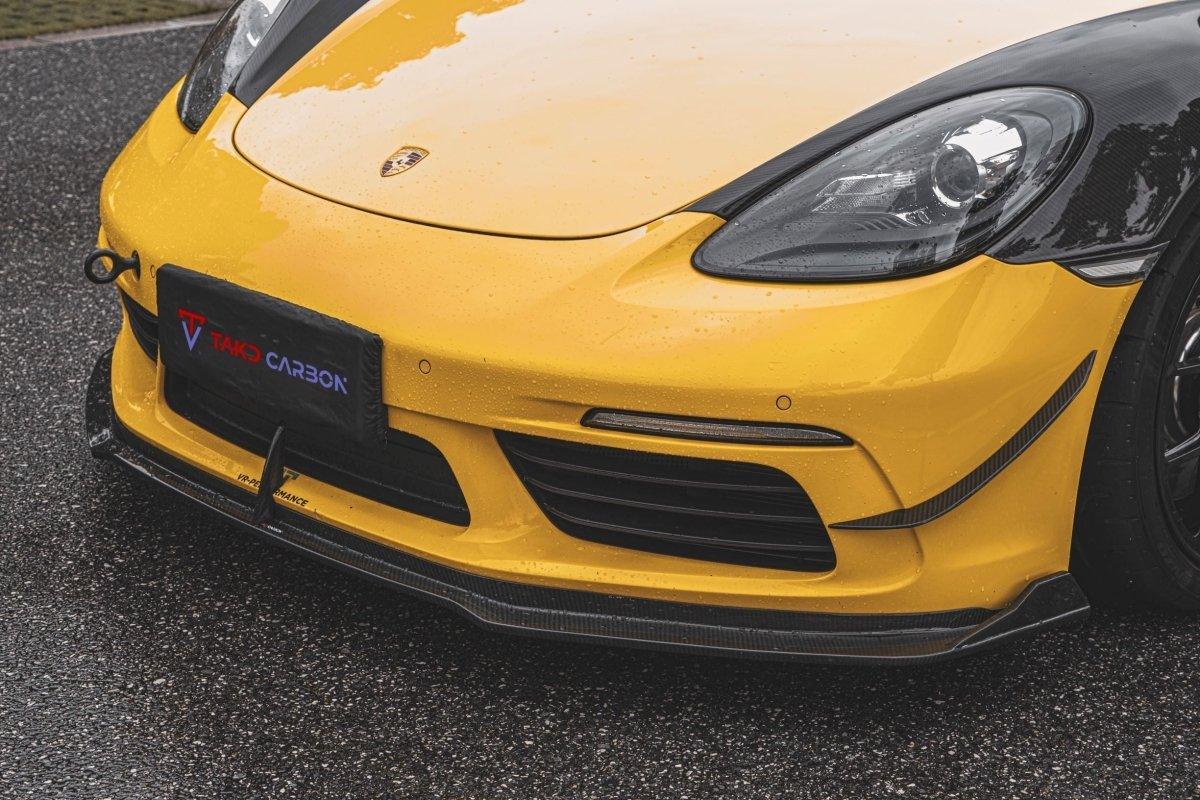 Porsche 718 Cayman / Boxster 2017 2018 2019 2020 2021 2022 2023 2024 with Aftermarket Parts - Front Lip Pre-preg Carbon Fiber from TAKD Carbon