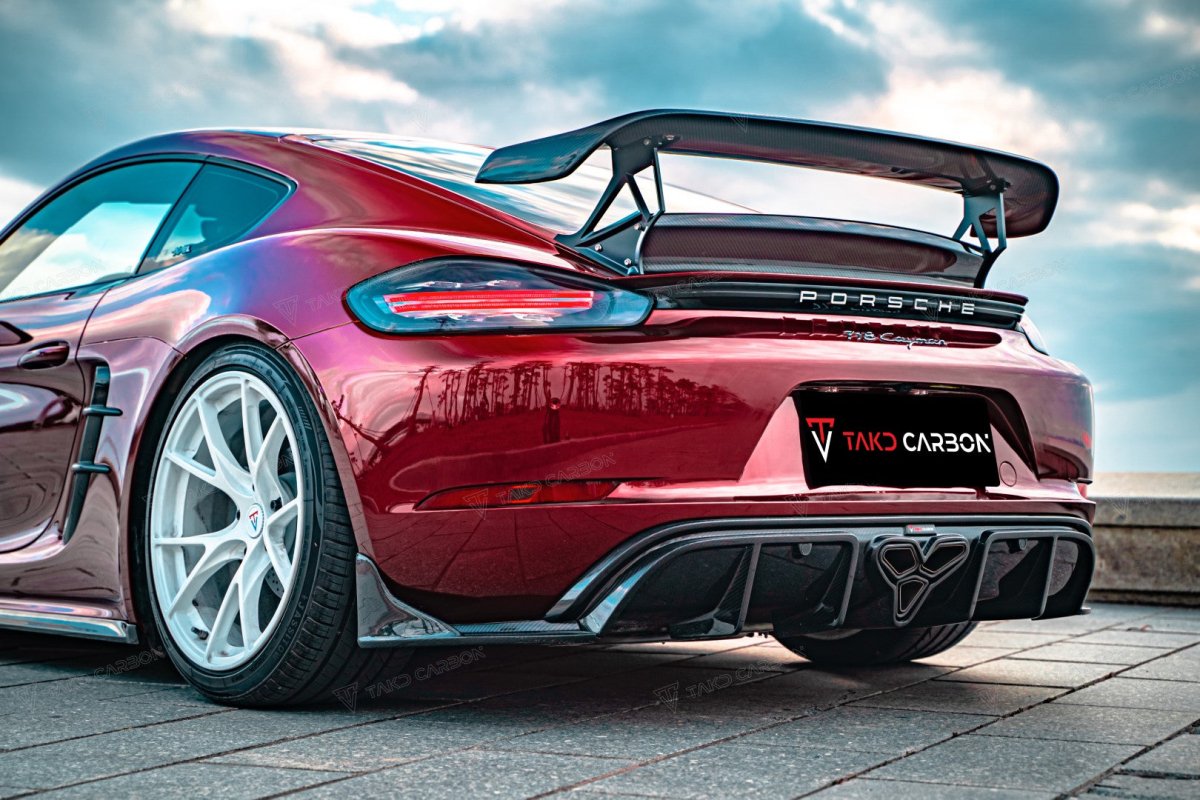 Porsche 718 Cayman / Boxster / GTS 2017-ON with Aftermarket Parts - V1 Rear Diffuser & Canards (Exhaust Tips Included) Pre-preg Carbon Fiber from TAKD Carbon