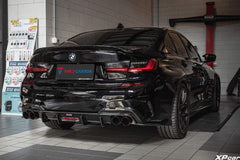 BMW 3 Series 330i (with M-package bumper, does not fit base model) M340i G20 Pre-LCI 2019 2020 2021 2022 with Aftermarket Parts - V2 Style Rear Diffuser & Canards Pre-preg Carbon Fiber from TAKD Carbon