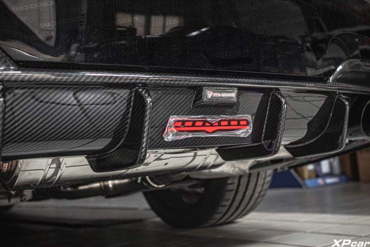 BMW 3 Series 330i (with M-package bumper, does not fit base model) M340i G20 Pre-LCI 2019 2020 2021 2022 with Aftermarket Parts - V2 Style Rear Diffuser & Canards Pre-preg Carbon Fiber from TAKD Carbon