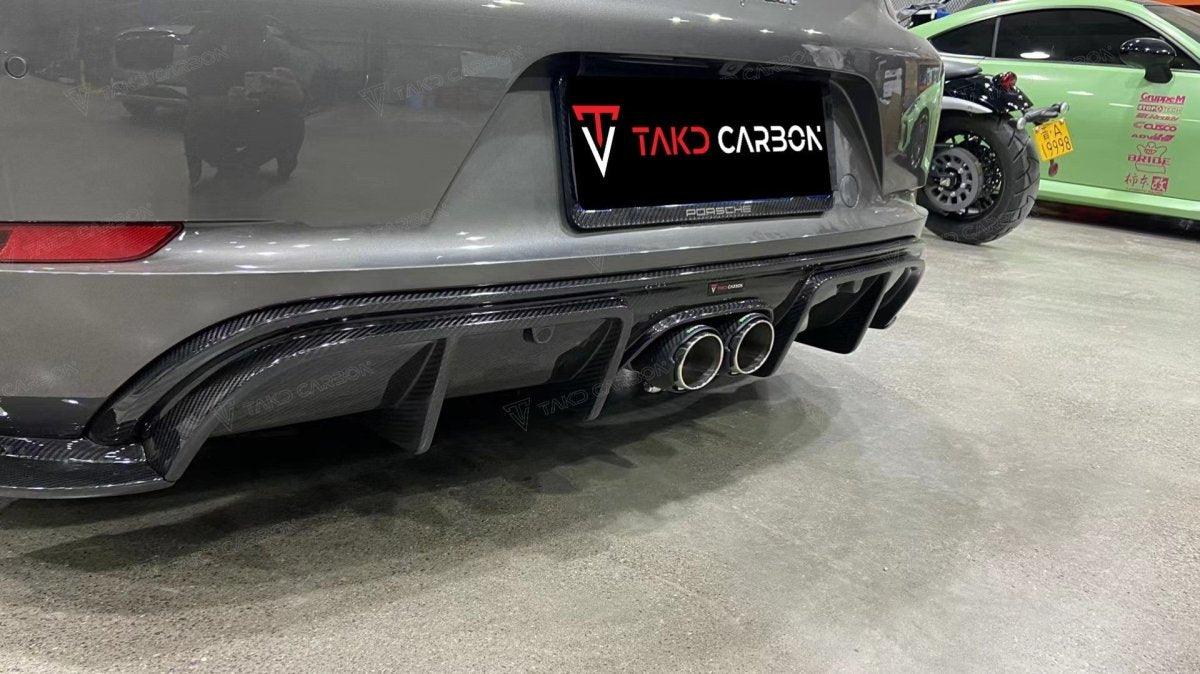 Porsche 718 Cayman / Boxster / GTS 2017-ON with Aftermarket Parts - V2 Rear Diffuser & Canards Pre-preg Carbon Fiber from TAKD Carbon