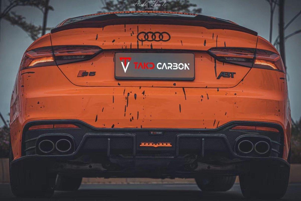 Audi S5 A5 S-line (with s-line bumper) B9.5 2020 2021 2022 2023 2024 with Aftermarket Parts - V2 Style Rear Diffuser & Canards Pre-preg Carbon Fiber from TAKD Carbon