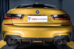 BMW 3 Series 330i (with M-package bumper,Does not fit base model) M340i G20 Pre-LCI 2019 2020 2021 2022 with Aftermarket Parts - V1 Style Rear Diffuser Pre-preg Carbon Fiber from TAKD Carbon