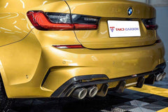 BMW 3 Series 330i (with M-package bumper,Does not fit base model) M340i G20 Pre-LCI 2019 2020 2021 2022 with Aftermarket Parts - V1 Style Rear Diffuser Pre-preg Carbon Fiber from TAKD Carbon