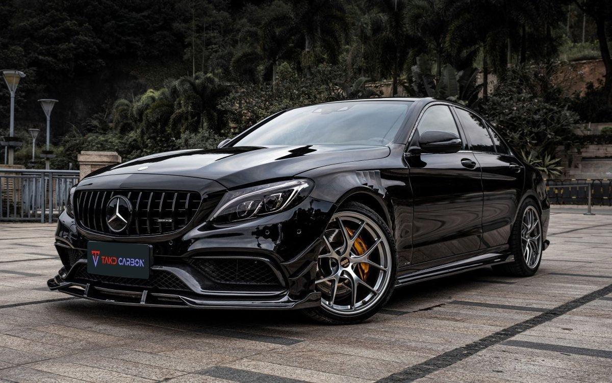 Mercedes Benz C-Class C63/C63S W205 (fits both Pre-Facelift & Facelift) W205 2015 2016 2017 2018 2019 2020 2021 with Aftermarket Parts - V1 Side Skirts Pre-preg Carbon Fiber from TAKD Carbon