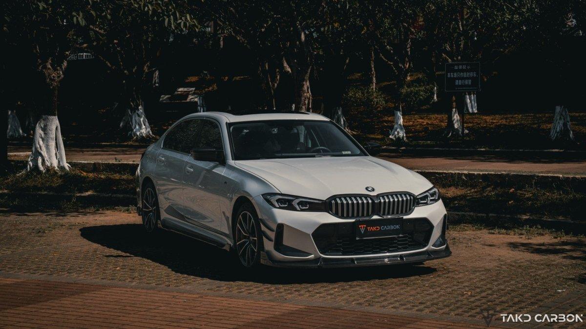 BMW 3 Series 330i (with M-package bumper, does not fit base model) M340i G20 LCI 2023-ON with Aftermarket Parts - Front Canards Pre-preg Carbon Fiber from TAKD Carbon
