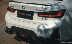 BMW 3 Series 330i (with M-package bumper, does not fit base model) M340i G20 LCI 2023-ON with Aftermarket Parts - V1 Style Rear Diffuser & Canards Pre-preg Carbon Fiber from TAKD Carbon