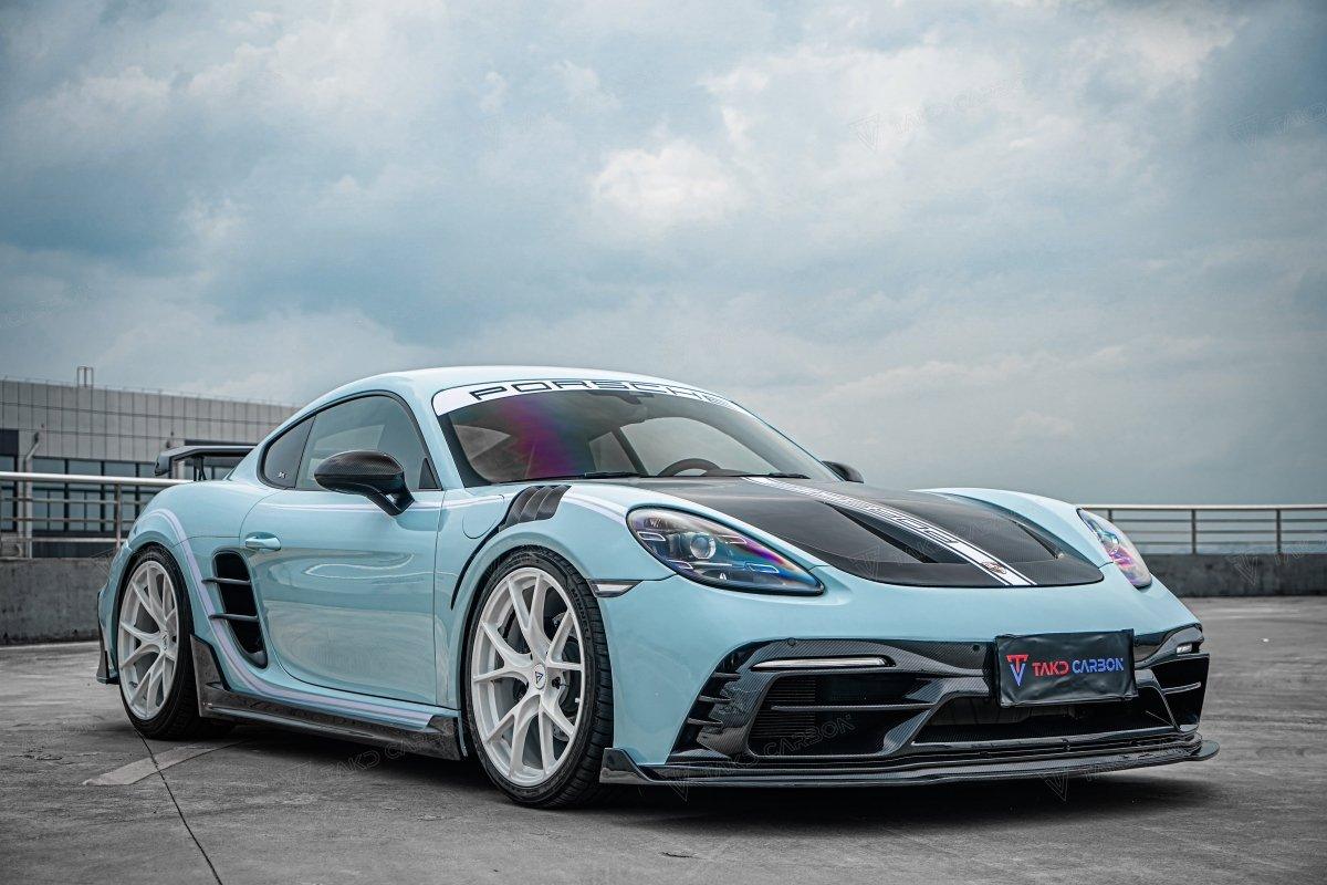 Porsche 718 Cayman / Boxster / GTS / GT4 / Spyder 2017 2018 2019 2020 2021 2022 2023 2024 with Aftermarket Parts -Side Skirts Pre-preg Carbon Fiber from TAKD Carbon