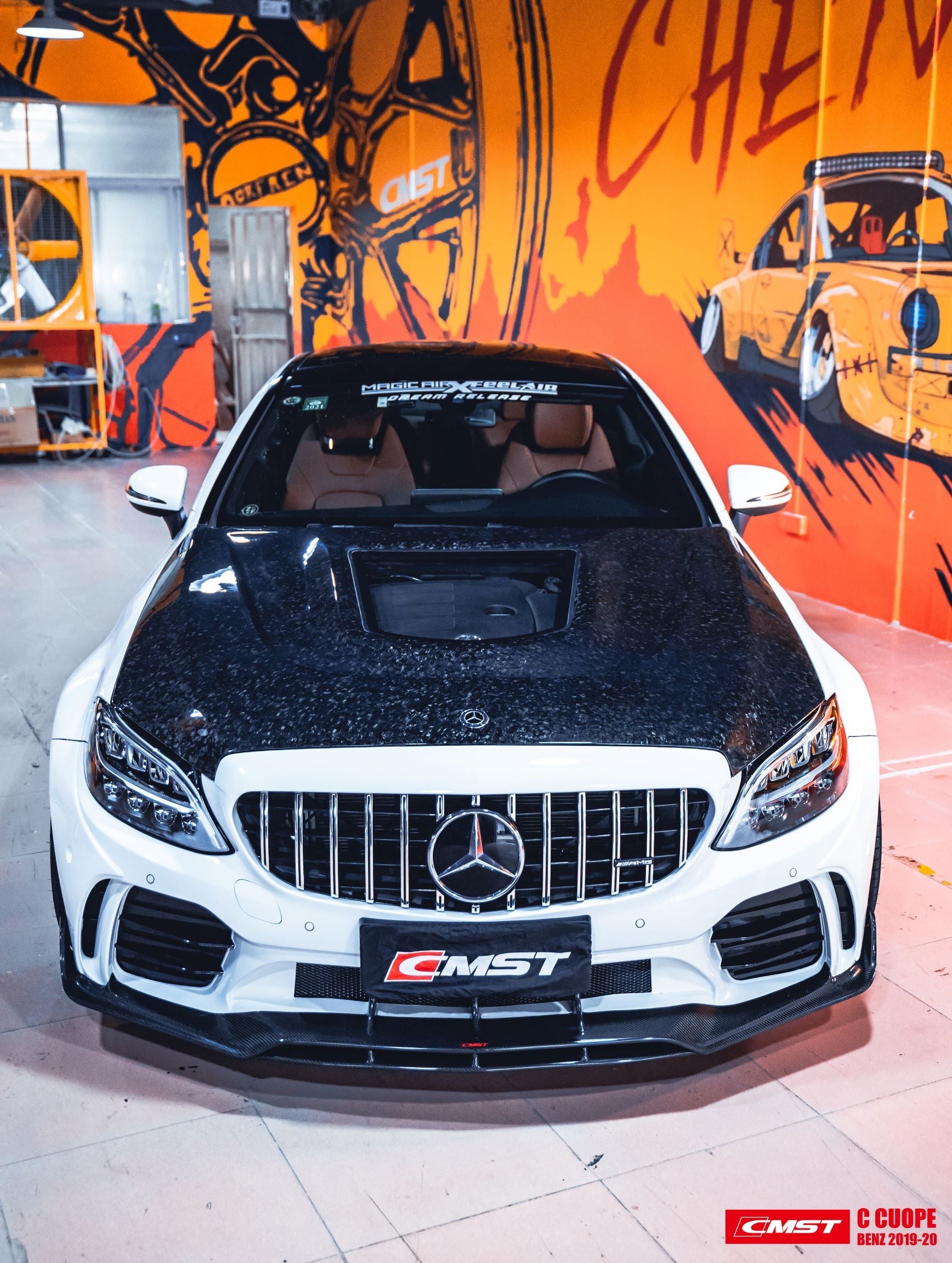 CMST Tuning Carbon Tempered Glass Transparent Hood For Mercedes Benz 2015-2020 W205 Sedan C300 C43 C Coupe 2 Door 4 Door Ver.2