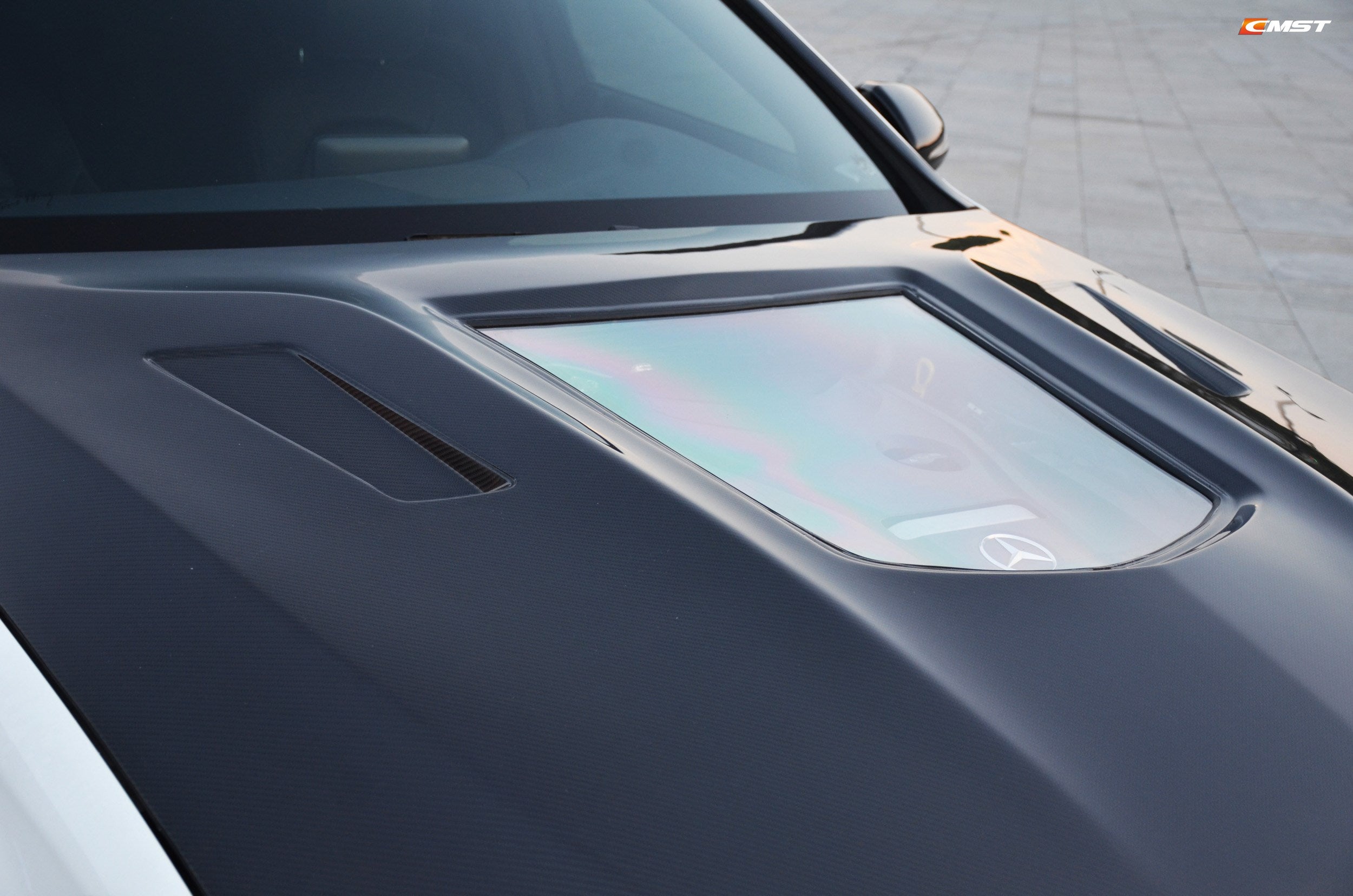 CMST Tuning Carbon Tempered Glass Transparent Hood For Mercedes Benz 2015-2020 W205 C300 C43 Sedan Coupe 2 Door 4 Door Ver.1